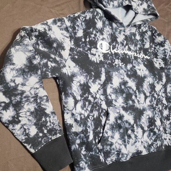 Champion Pullover Hoodie Bleach Tie Dye Design Boys XS White Black Hooded - Picture 3 of 6